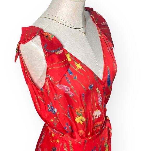 THE KOOPLES Motif Floral Midi Dress Handkerchief Hem Festival Coquette Boho Red - Picture 4 of 13